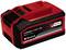 Red Einhell Lithium-ion Battery with 6.0 Ah and 18V, part of the Power X-Change system. On the left, a digital display showing the charge level.