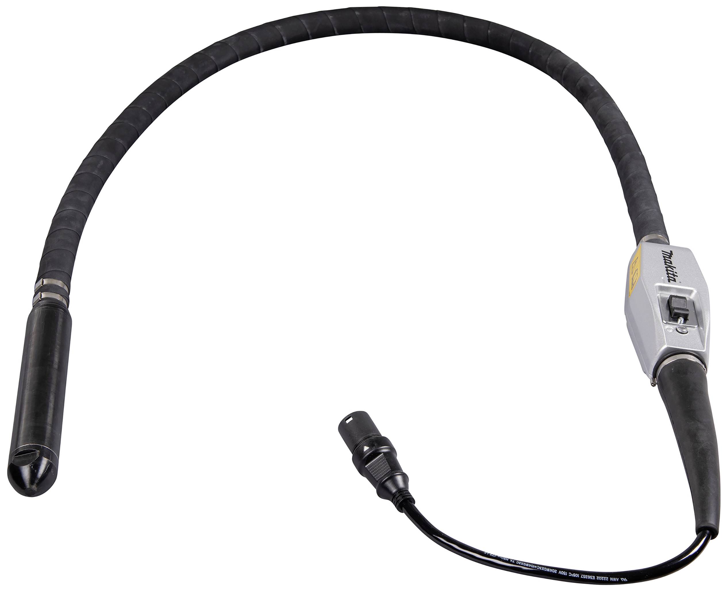 Electric internal vibrator with flexible hose and housing. Used for compacting concrete to achieve smooth surfaces.