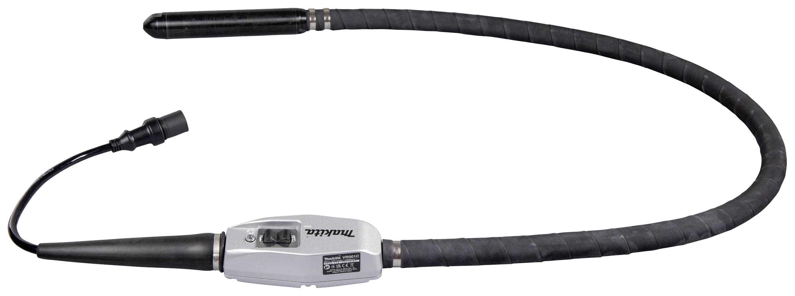 A vibrating internal concrete vibrator with a flexible hose and control unit. Used for compacting concrete.