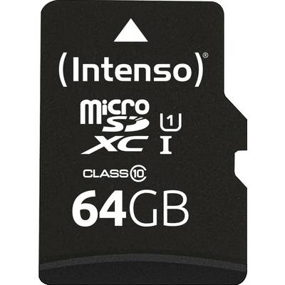 'Intenso' MicroSDXC memory card, 64GB, Class 10, U1, in Black.