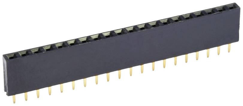 A 24-pin, black pin header connector with gold-plated contacts, used for electrical connections on printed circuit boards.