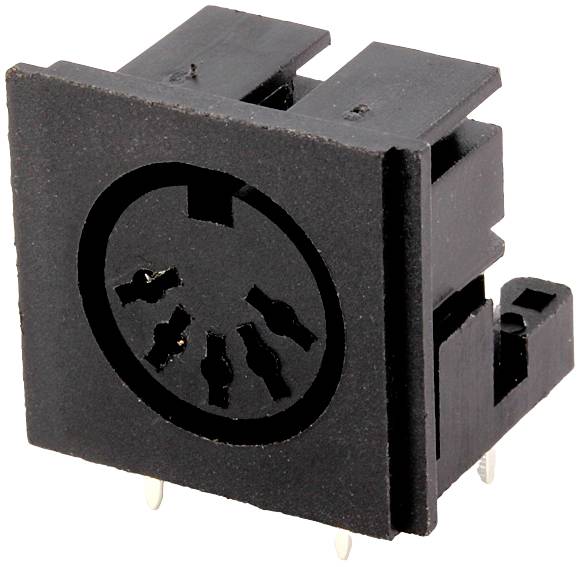 'Black DIN connector, rectangular, with 5-pin opening, suitable for electrical connections.'