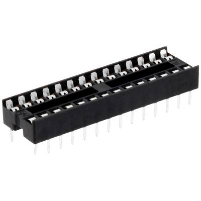 A black, rectangular IC socket with 24 pins. The socket provides a secure connection for integrated circuits on circuit boards.