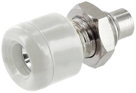 A white plastic roll with a metal thread, likely a component for mechanical applications or movable furniture structures.