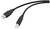 Two black USB cables, one with a Type-A plug and the other with a Type-B plug, are lying side by side.
