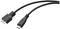 A USB cable with two different plug types: on the left a wider plug and on the right a narrower plug.