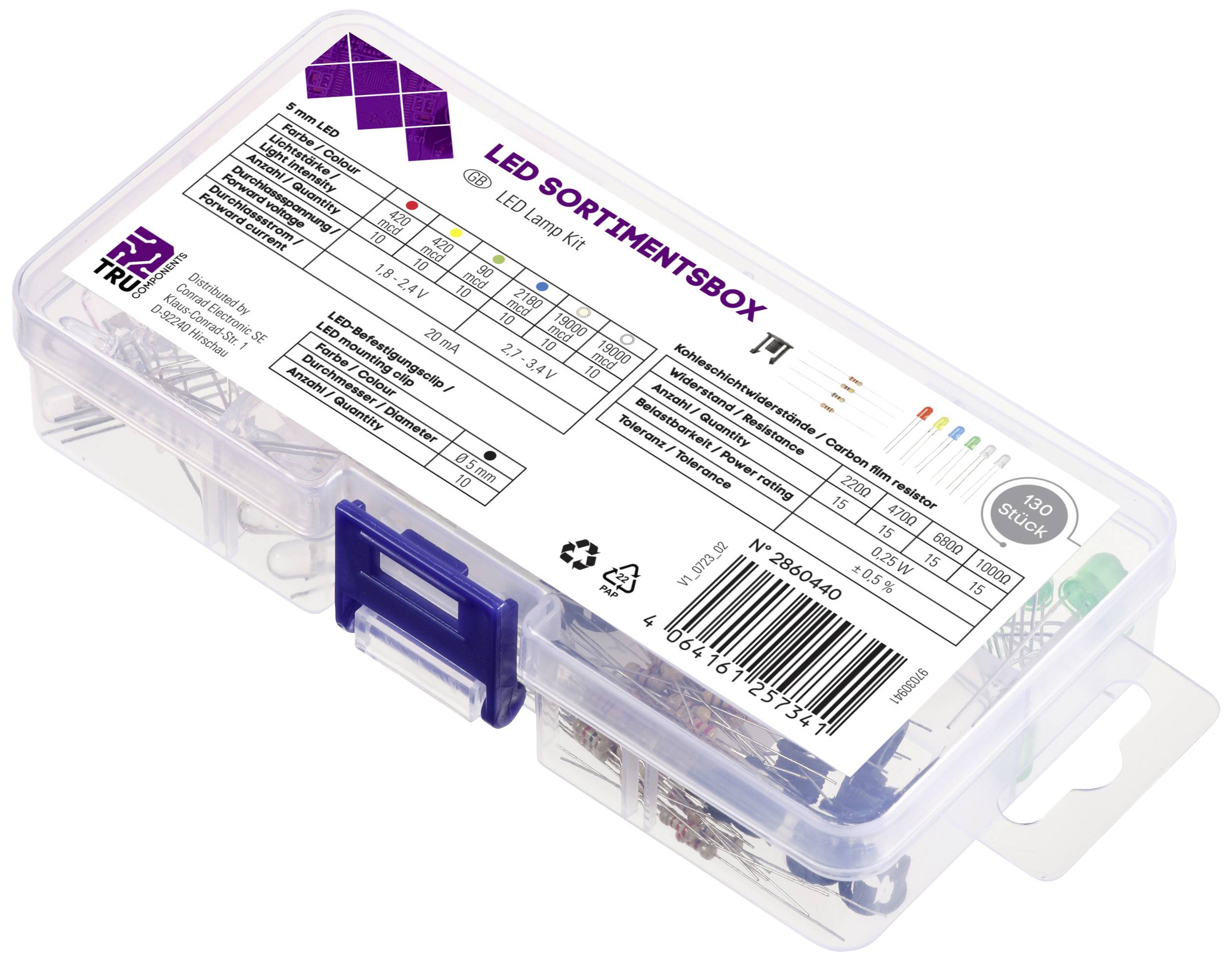 TRU COMPONENTS LED wired Red, Yellow, Blue, Yellow-green, Warm white, Cold white Circular 5 mm 90 mcd, 420 mcd, 2180 mcd-2