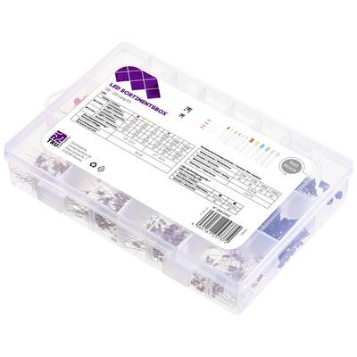 'Transparent box with multi-coloured LED lights, arranged in compartments. Label describes product characteristics and technical specifications.'