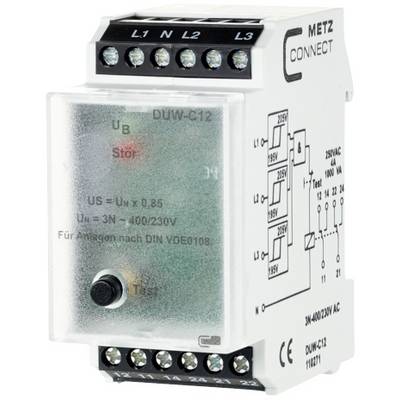 'DUW-C12 voltage monitoring device by METZ CONNECT, with DIN VDE0108 compatibility. 3-phase network monitoring.'