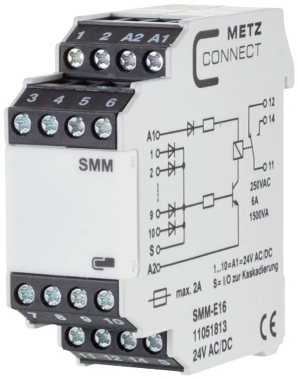 Busbar module 24, 24 V AC, V DC (max) 1 change-over Metz Connect 11051813 Piece 1 pc(s)