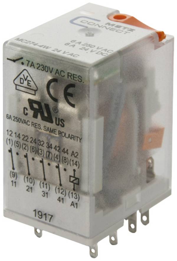 Metz Connect 110017101407 Plug-in relay 24 V AC 7 A 4 change-overs 1 pc(s)