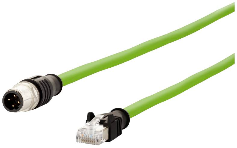 A cable with a plug on the left side and an Ethernet connector on the right side, used for data connections.