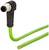 Green cable with an angled plug on one side and open ends on the other. Suitable for industrial applications.