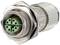 Metal connector with four green terminals, suitable for industrial applications, featuring robust threaded construction.