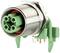 A green electrical connector with a metal housing and multiple pins, suitable for industrial applications.