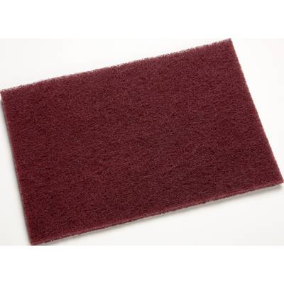 Brown scouring sponge pad on a white background. Flat and rectangular, suitable for cleaning tasks.