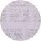Circular, lilac-coloured pattern with white, spiral-shaped dots and partially visible letters and numbers.