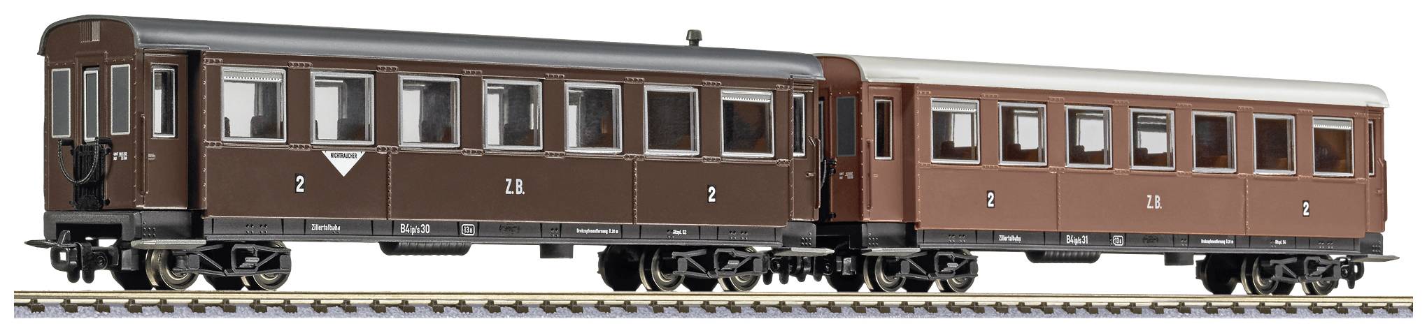 Image of Liliput L340507 H0e 2er-Set Passenger wagon B4ip/s 30 and 31, brown the Zillertal railway