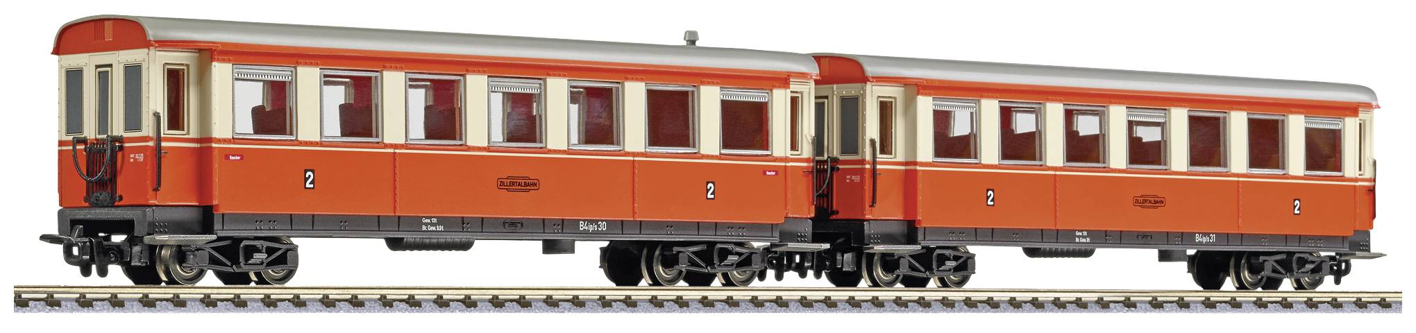 Image of Liliput L340508 H0e 2er-Set Passenger wagon B4ip/s 30 and 31, red-cream of the Zillertal railway