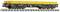 Yellow goods wagon on railway tracks, side view, with black details and multiple axles, suitable for transporting cargo.