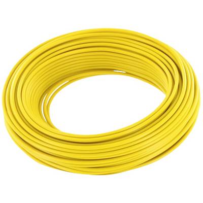 Yellow plastic cable reel, spiral-shaped and tightly wound. Ideal for electrical installations or DIY projects.