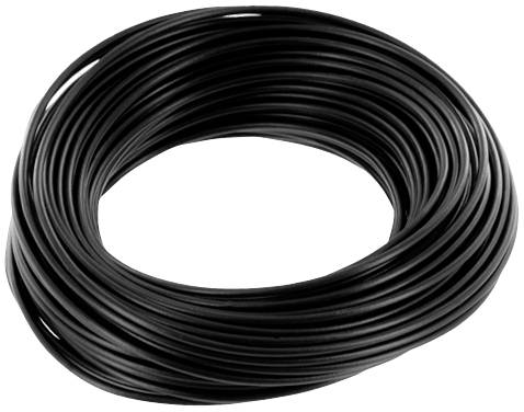 A reel of black cable on a white background.