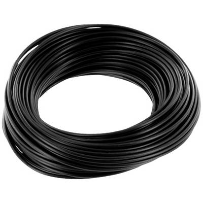 A reel of black cable on a white background.