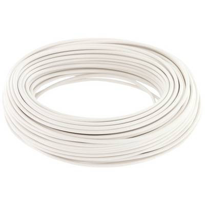 A coil of white cable, tightly wound, suitable for electrical installations or wiring work.