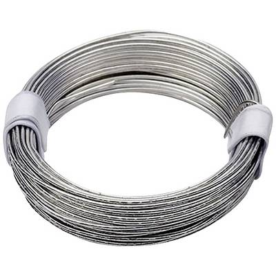 A coil of silver metal wire, tightly wound, held by a white ribbon.