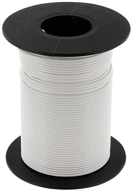 White cable reel on black roller, stacked vertically.