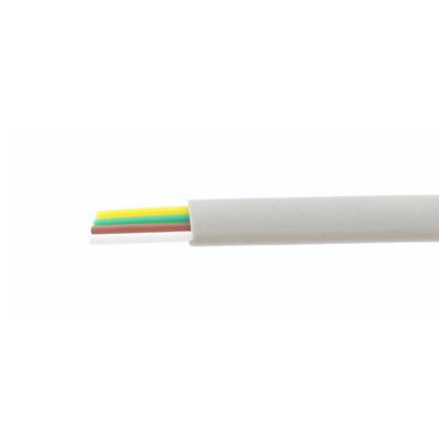A three-core cable with a grey sheath. The cores are yellow-green, blue, and brown and are used for electrical connections.
