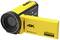 Yellow 4K video camera with folding display, brand 'Aquapix WDV5630', waterproof up to 5m depth, F1:2.6-7.0mm lens.