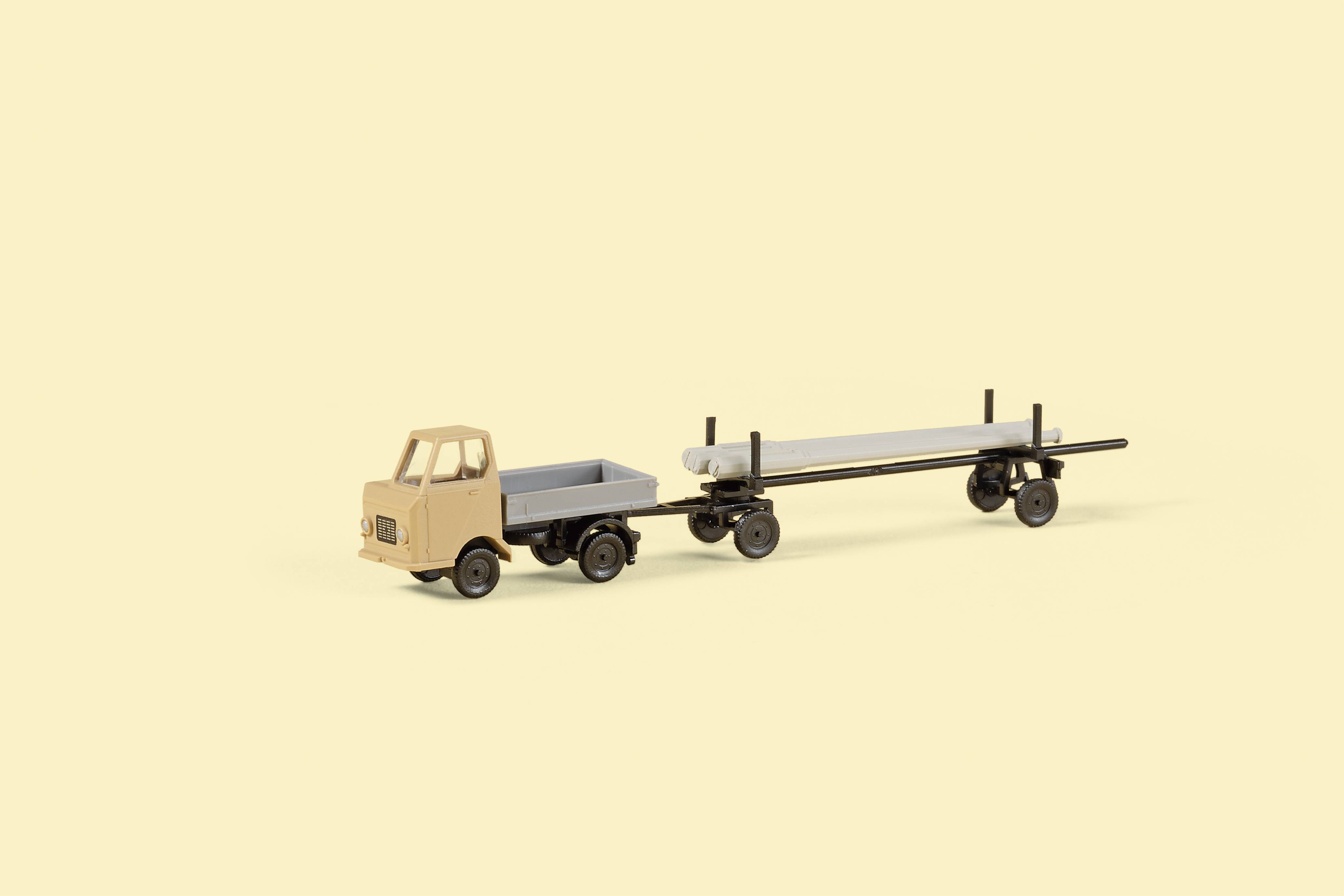 Image of Auhagen 44658 N HGV Multicar M22 Pritsche with long material trailer