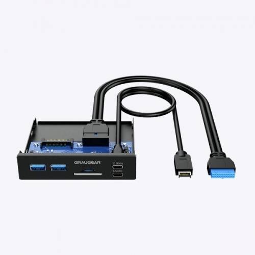 A computer adapter with two USB ports and an HDMI cable, suitable for installation in a PC, for enhanced connectivity.