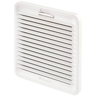 A white, rectangular ventilation grille with horizontal louvres.<br><br>Note: In British English, "louvres" is spelled with an "ou" instead of the American "louvers", and the translation maintains the original descriptive style and terminology.