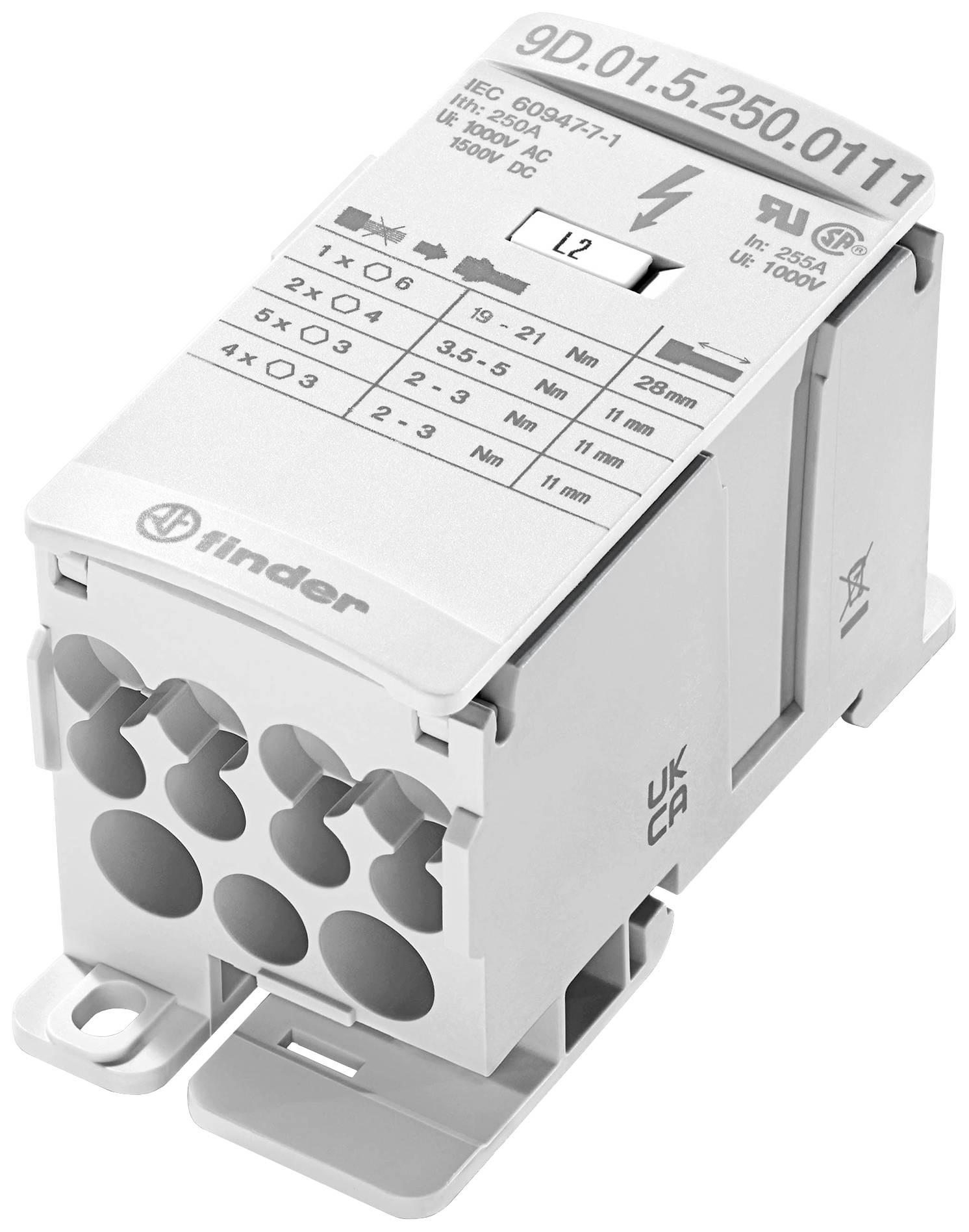 Finder 9D.01.5.250.0111 Splitter White 12-pin 35 mm² 250 A 1000 V AC, 1500 V DC Conductor type = L, N, PE