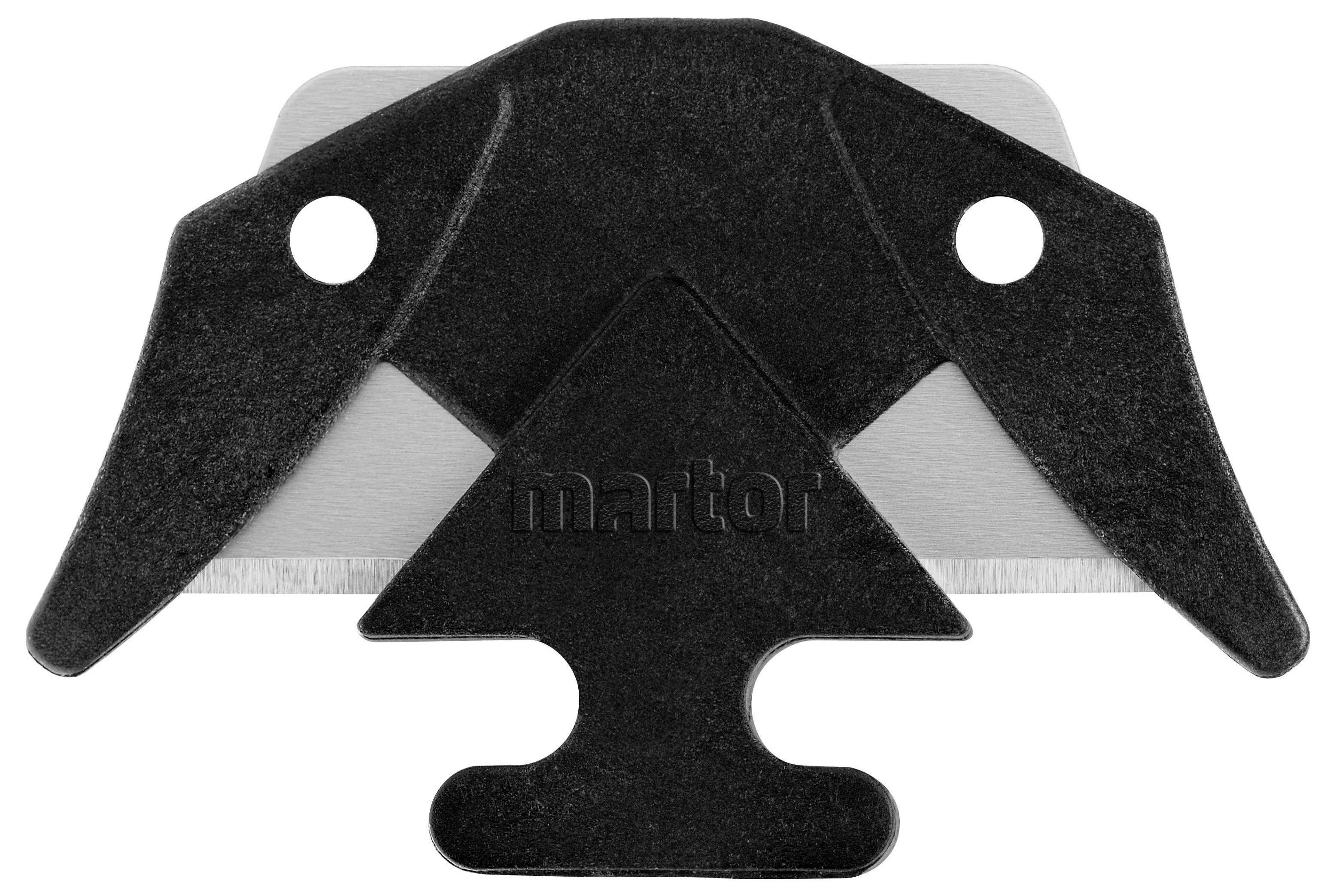 Safety knife blade with plastic guard, suitable for cutting cardboard boxes.