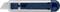 A silver craft knife with a blue handle cover, blade partially retracted; brand name visible on the handle.