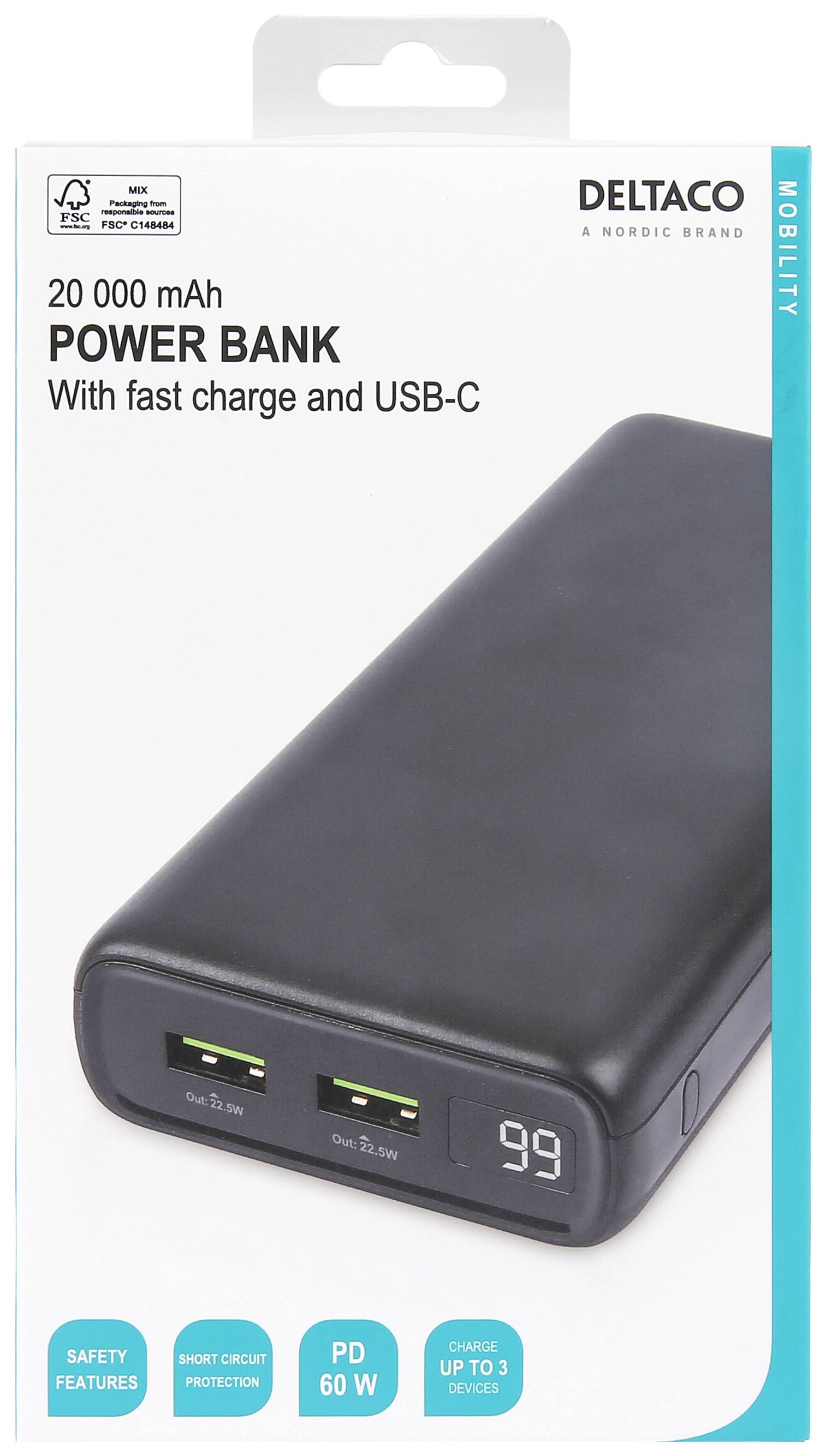 Deltaco - a nordic brand PB-C1004 Power bank 20000 LiPo USB type USB-C® Black |
