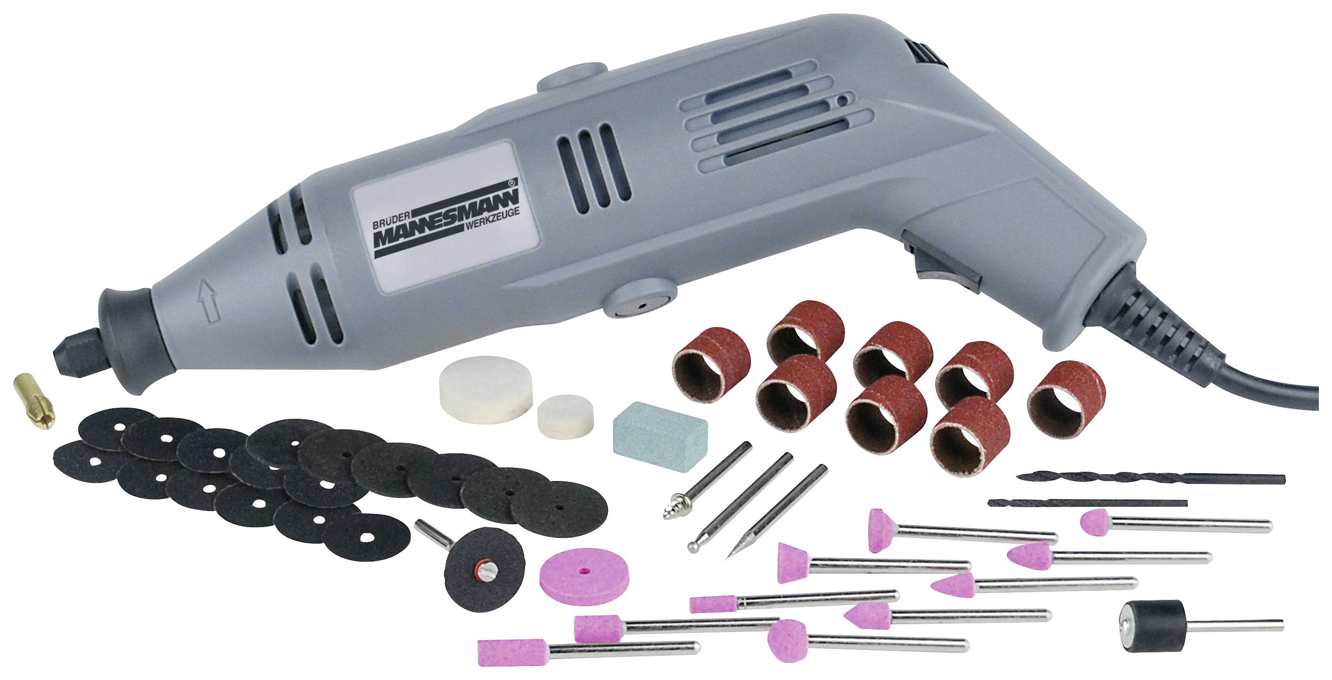 A grey multi-purpose tool with accessories such as grinding discs, drill bits, and attachments, ideal for DIY projects.