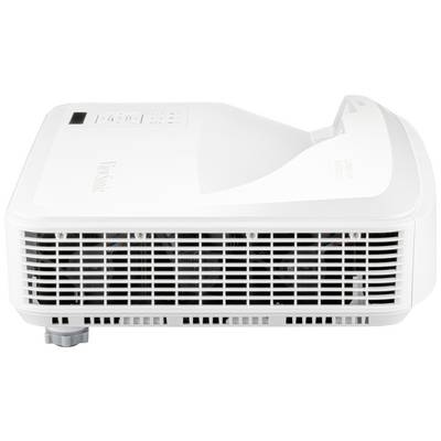A white projector with ventilation slots on the side, suitable for presentations and home cinema applications.