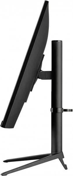 Side view of a black computer monitor on an adjustable stand.