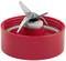 A red mixing or chopping knife with serrated blades embedded in a circular holder.