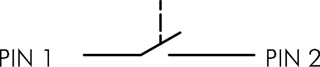Electrical Circuit Diagram: A toggle switch connects PIN 1 and PIN 2. In the shown position, the switch is open, with no connection.