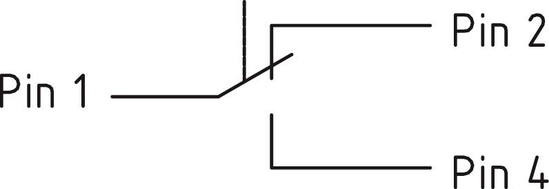 'Switching Symbol: Pin 1 connected with Pin 2 and Pin 4. Pin 1 switches between the two. Wiring diagram for electrical connection.'