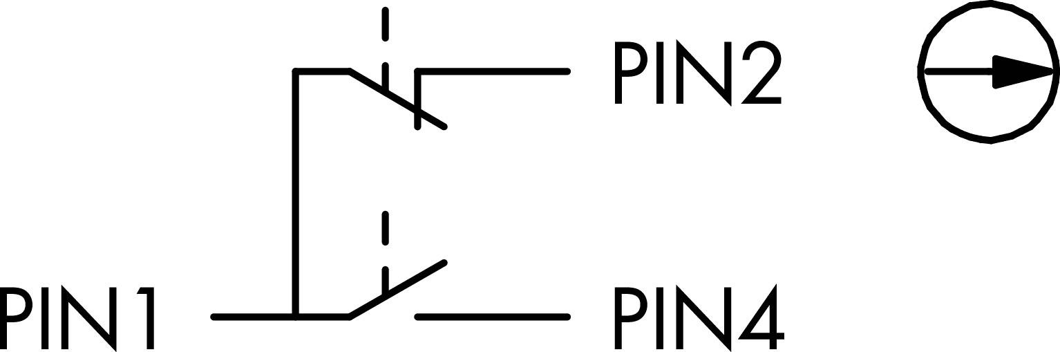'Circuit diagram of a transistor: Base on PIN 1, collector on PIN 2, emitter on PIN 4, with a diode connected in parallel.'