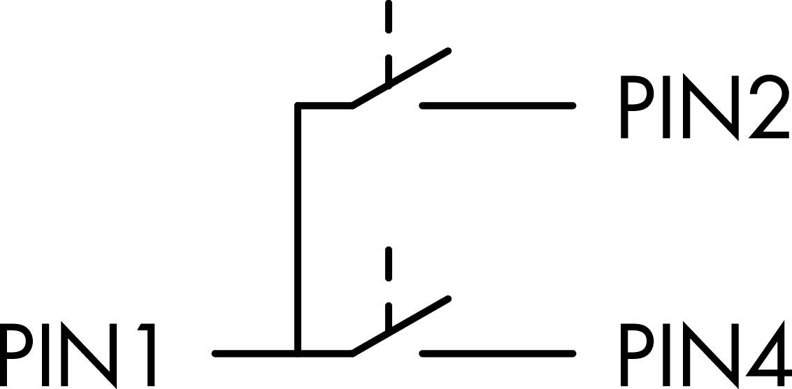 Electrical circuit diagram of a transistor with three terminals: PIN1, PIN2 and PIN4. PIN1 is the emitter, PIN2 the base, PIN4 the collector.
