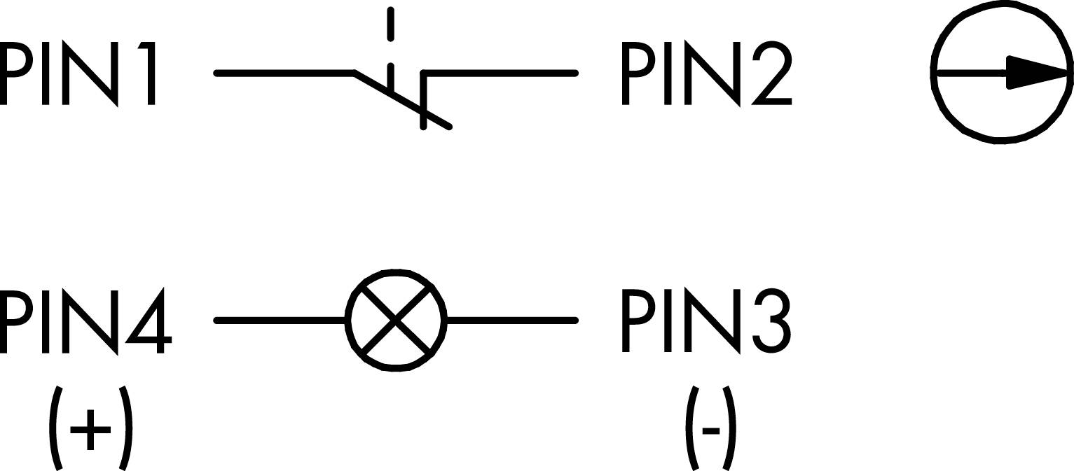 Switching symbol of an optocoupler: LED between PIN4(+) and PIN3(-); phototransistor between PIN1 and PIN2.