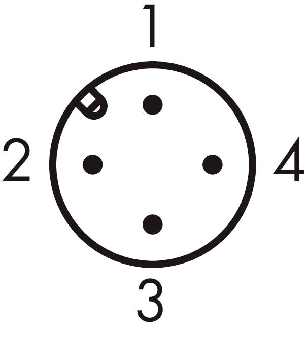 'Diagram of a 4-pin plug, numbered from 1 to 4, with a circle and four points representing the plug connections.'
