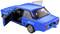 A blue Fiat 131 Mirafiori with open doors, shown from behind. The interior is visible. Model car on a white background.